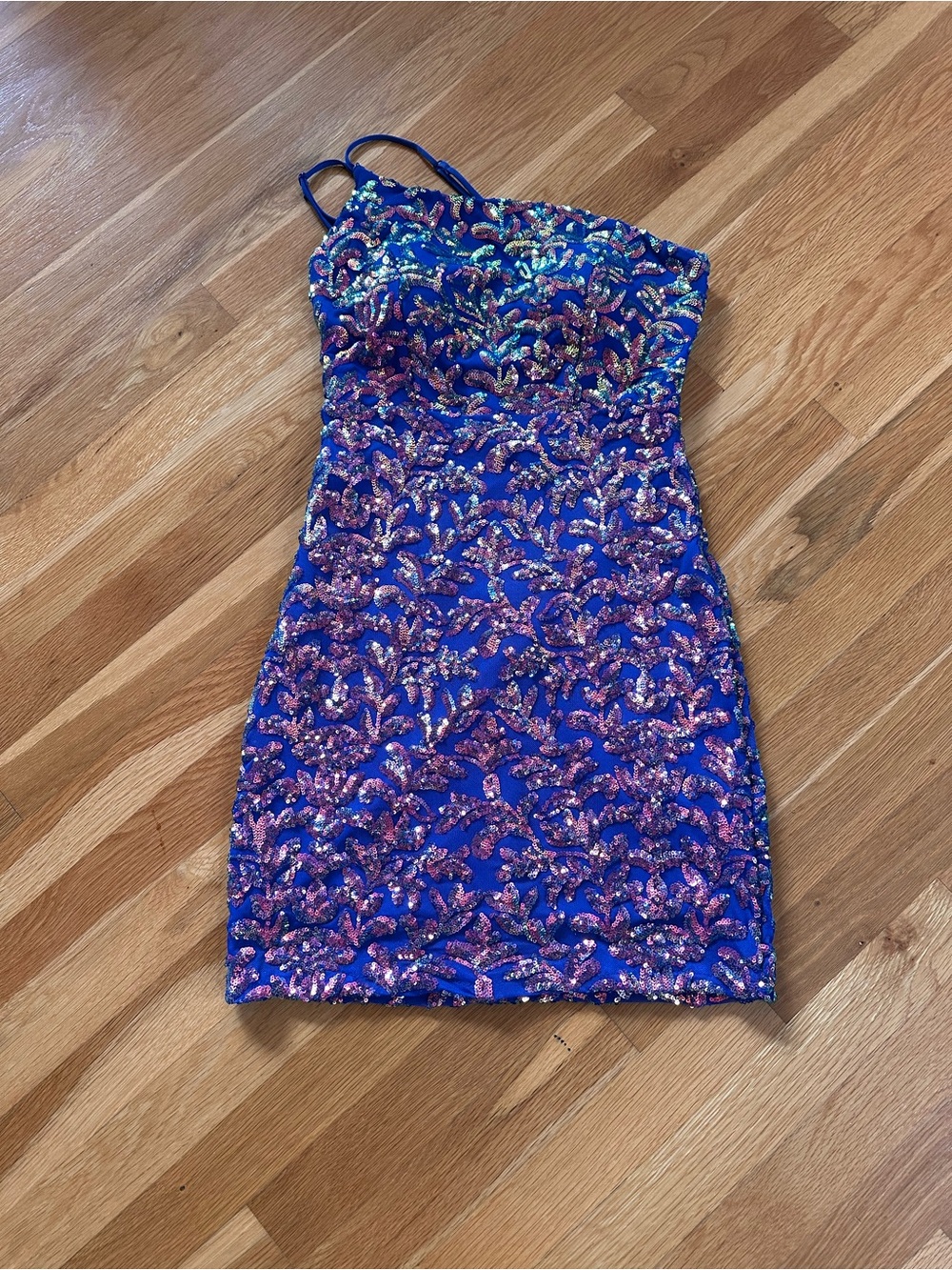 Emerald Sundae Royal Blue Sequin One-Shoulder Mini Dress